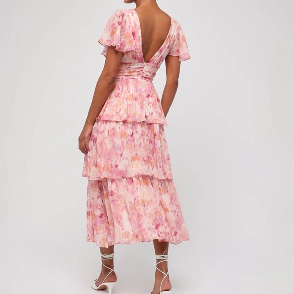 Eva Tiered Midi Dress Lulus® Pink/Multicolor - Picture 2 of 2